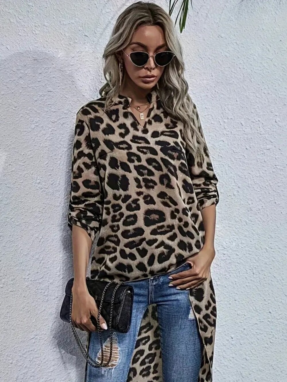 Leopard Print High Low Shirt